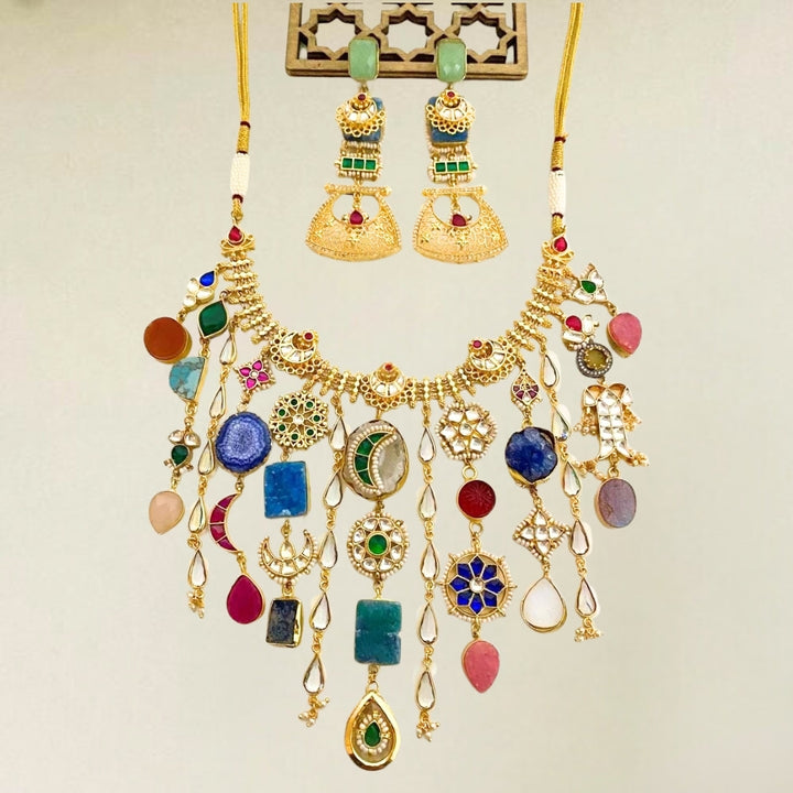 Navratan Jhalar necklace