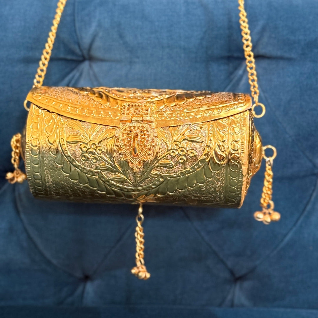 Royal Gold Handcrafted Metal Sling Clutch
