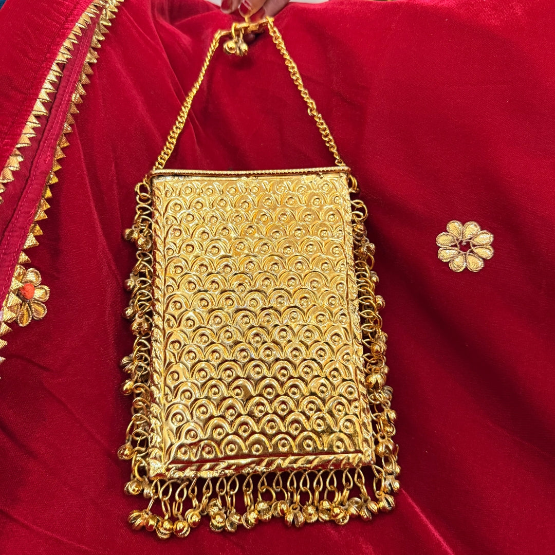 Ivory Handcrafted Top-Handle Clutch with Intricate Carving