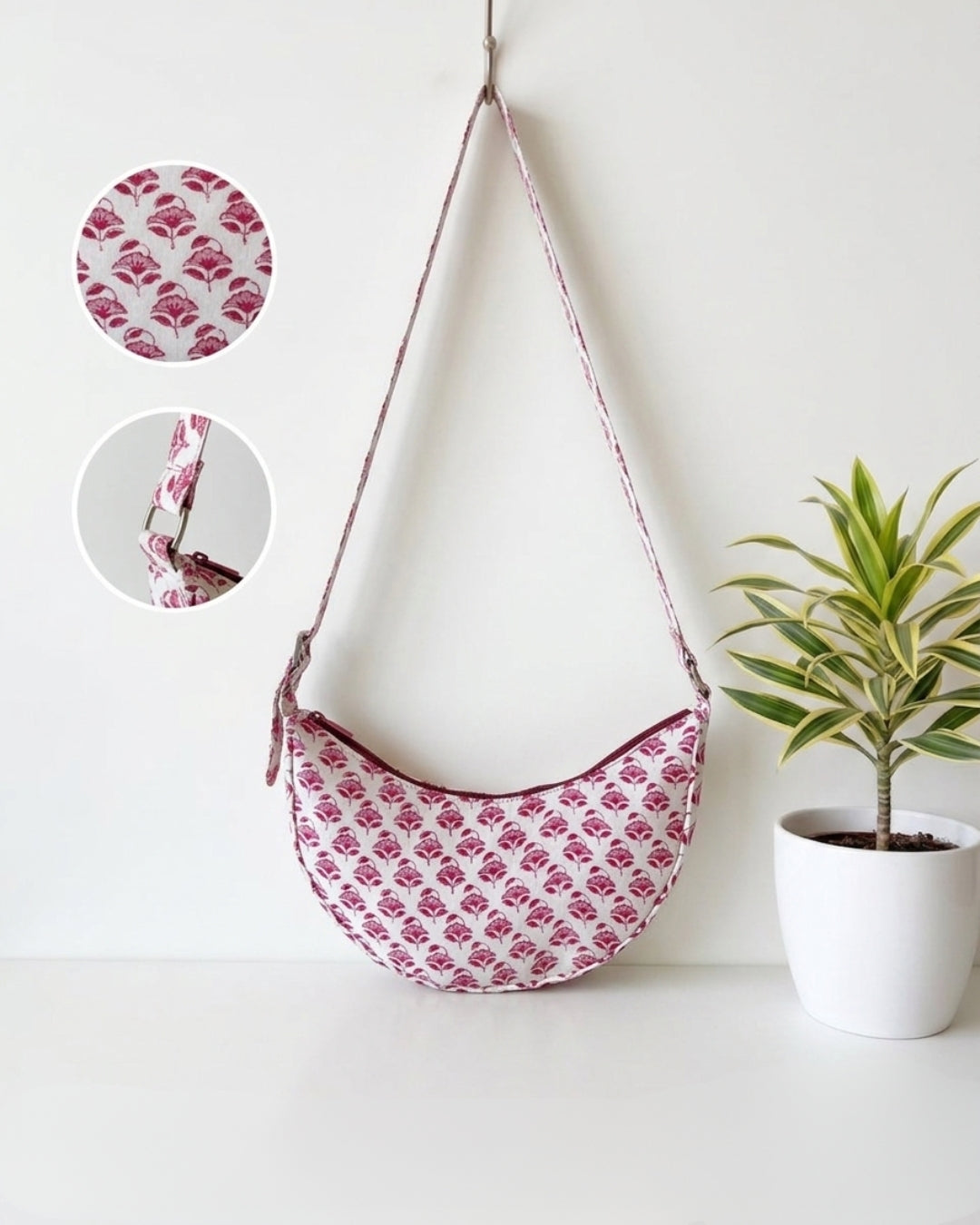 Laal Booti Crescent Bag