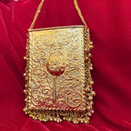 Ivory Handcrafted Top-Handle Clutch with Intricate Carving