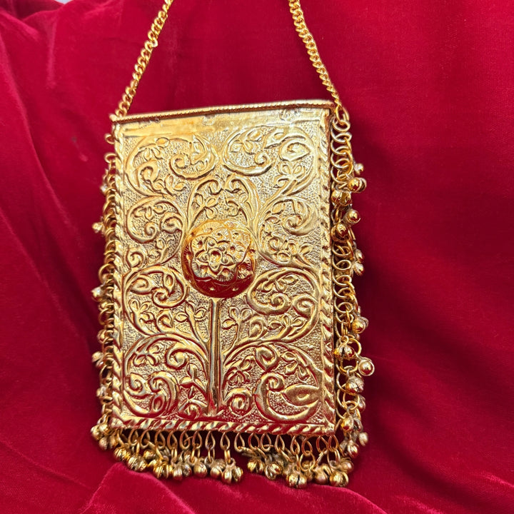 Ivory Handcrafted Top-Handle Clutch with Intricate Carving