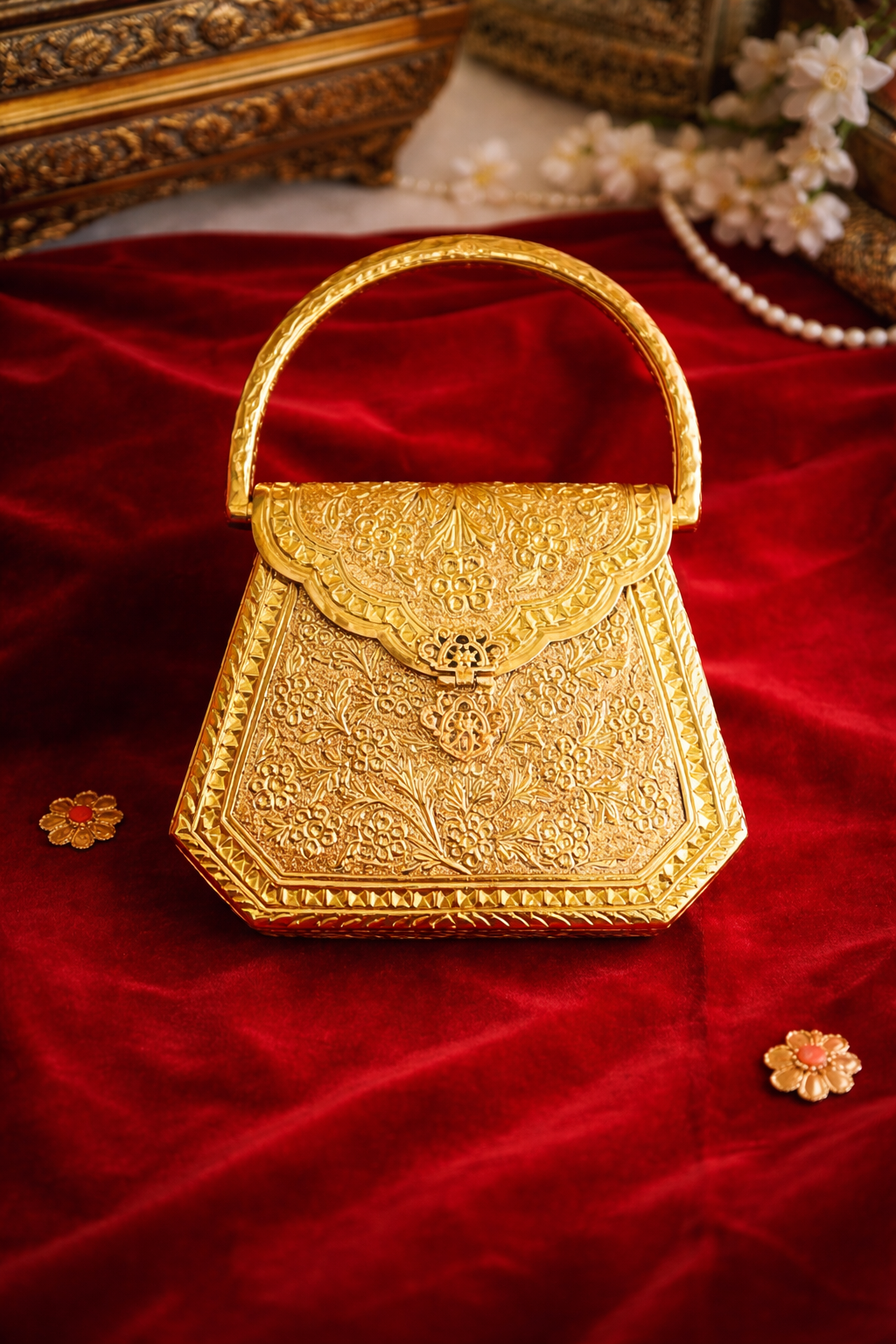 Gold Handcrafted Metal Top-Handle Clutch