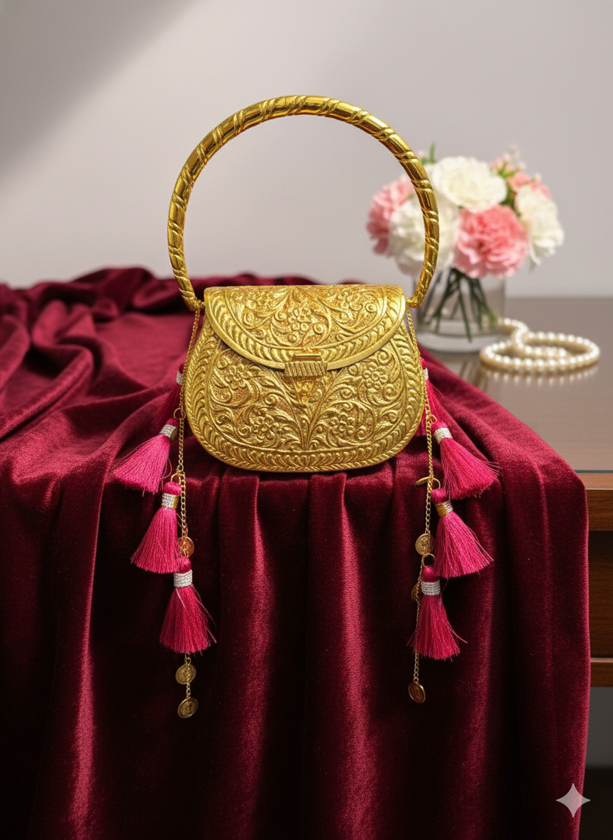 Regal Gold-Plated Tassel Handbag