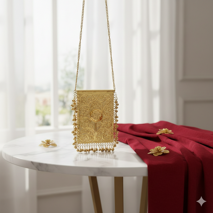 Ivory Handcrafted Top-Handle Clutch with Intricate Carving