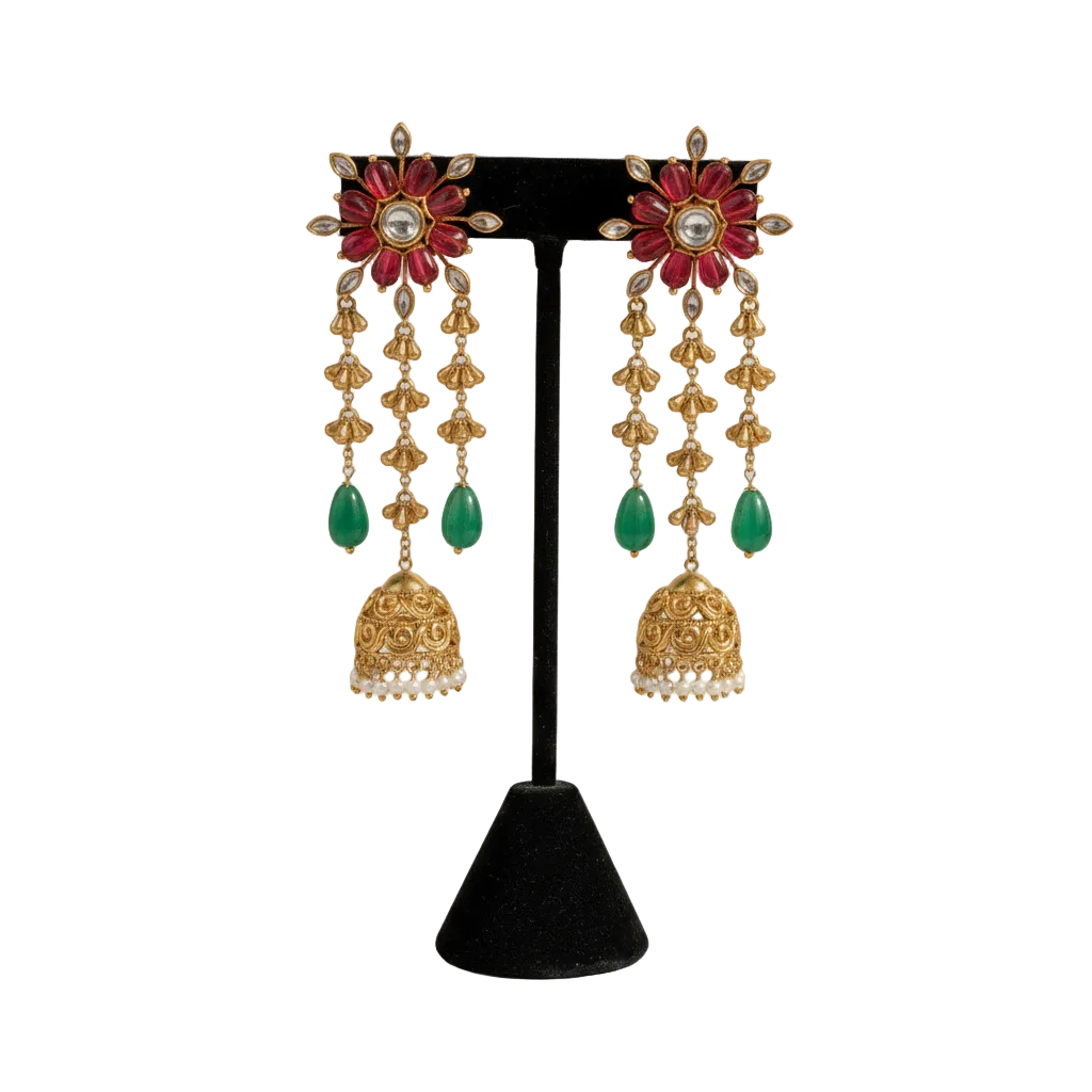 Surkh Pankhuri Raj Jhumkas