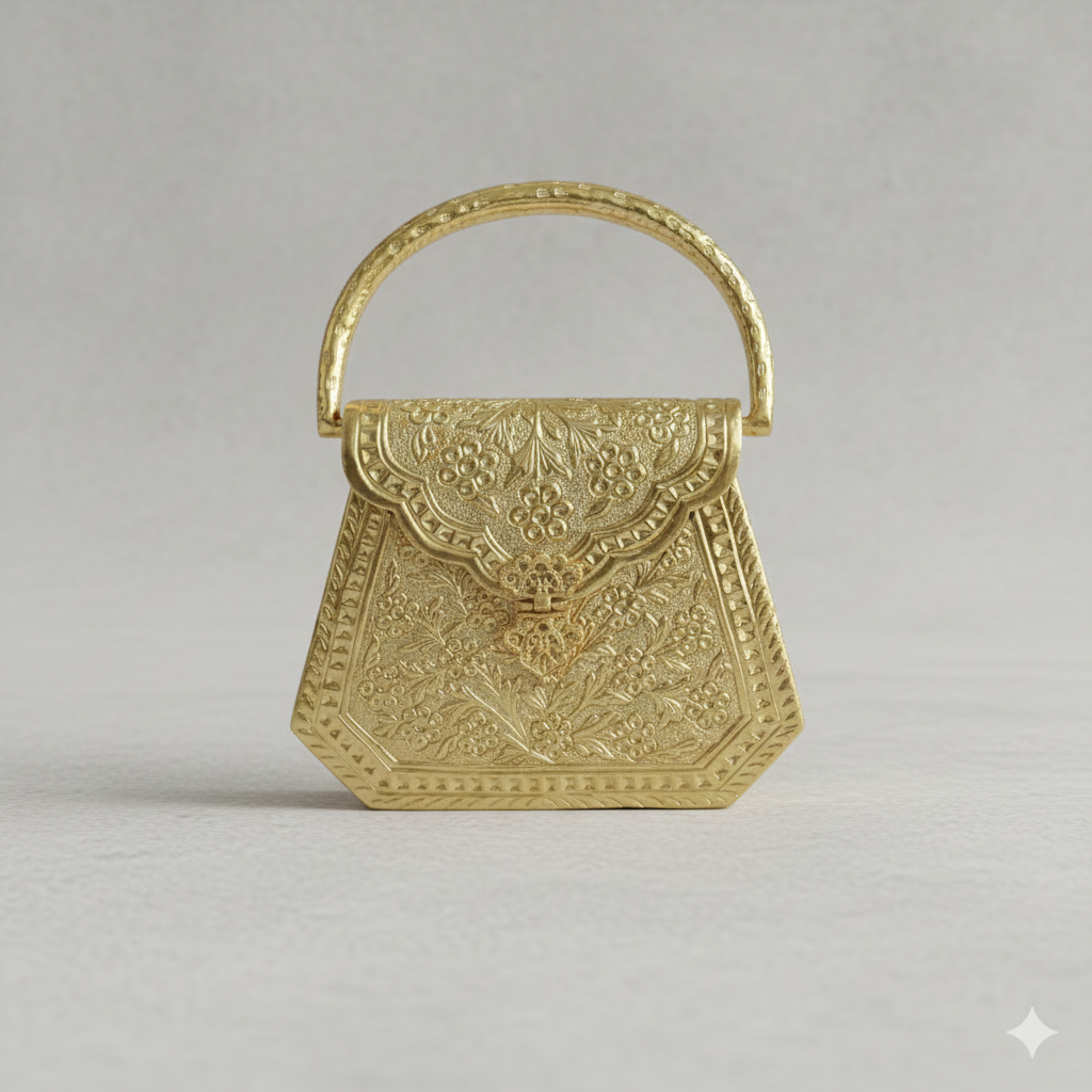 Gold Handcrafted Metal Top-Handle Clutch