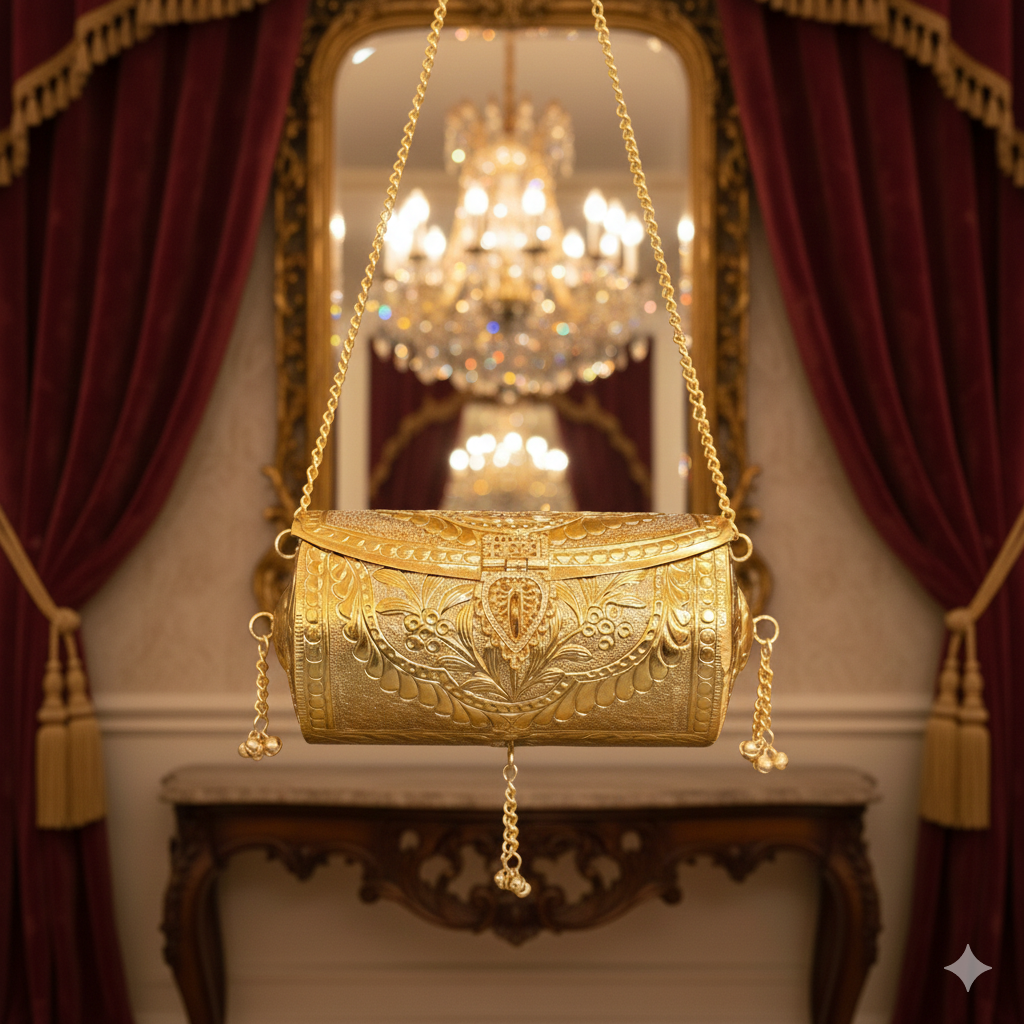 Royal Gold Handcrafted Metal Sling Clutch
