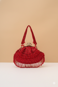 Red Hand-Embellished Beaded Potli Handbag