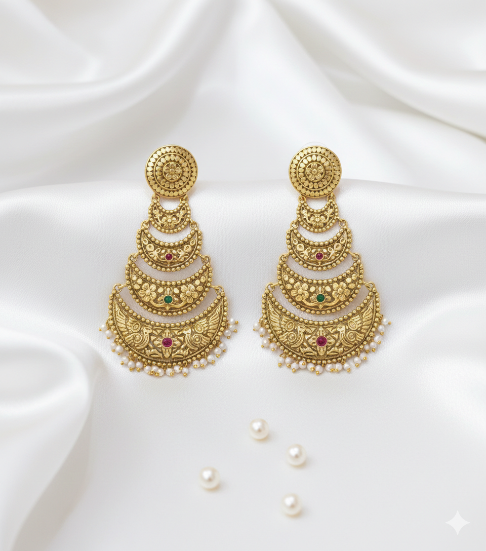 Rajwada Temple Chandbali Earrings
