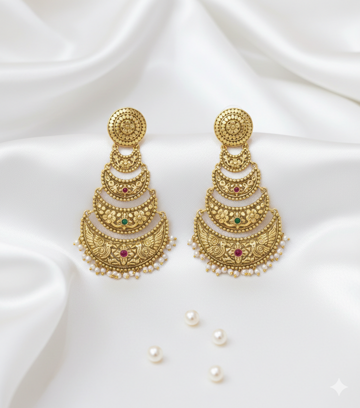 Rajwada Temple Chandbali Earrings