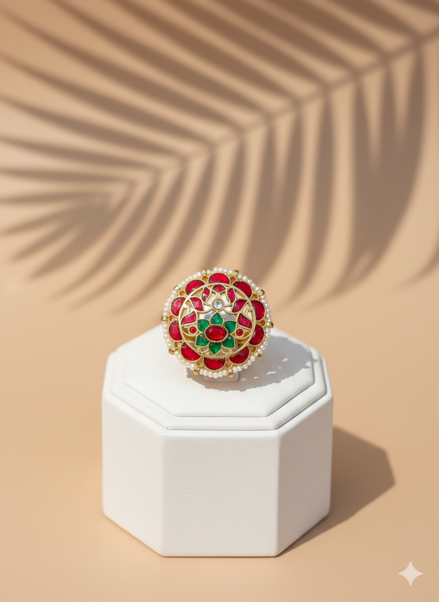 Surkh Panna Jaali Bloom Ring