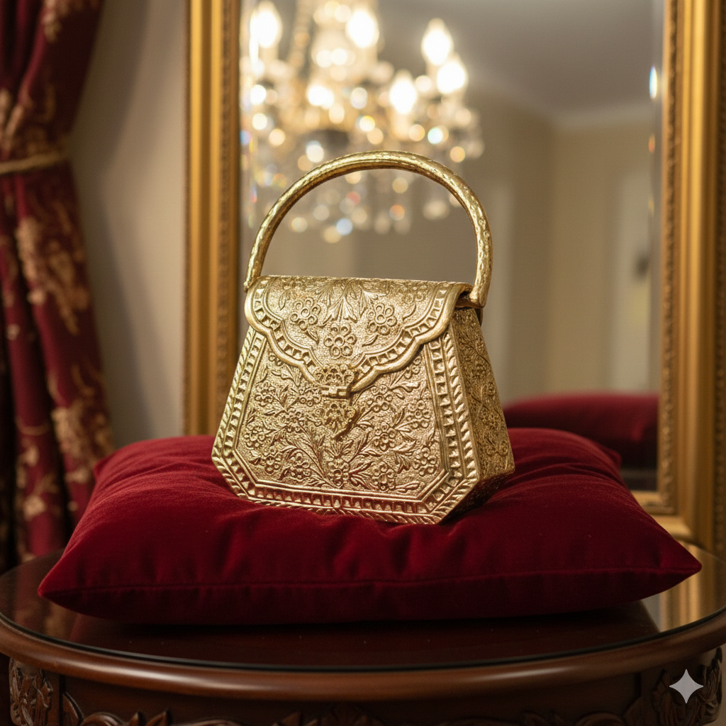 Gold Handcrafted Metal Top-Handle Clutch