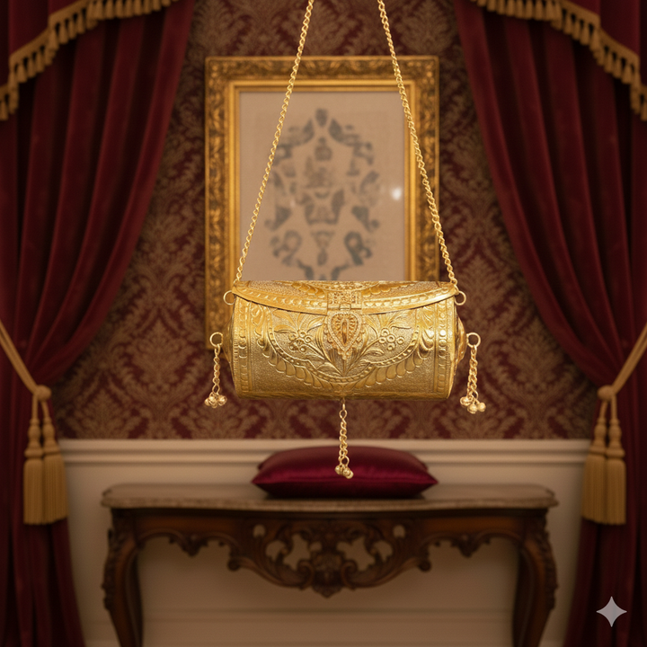 Royal Gold Handcrafted Metal Sling Clutch