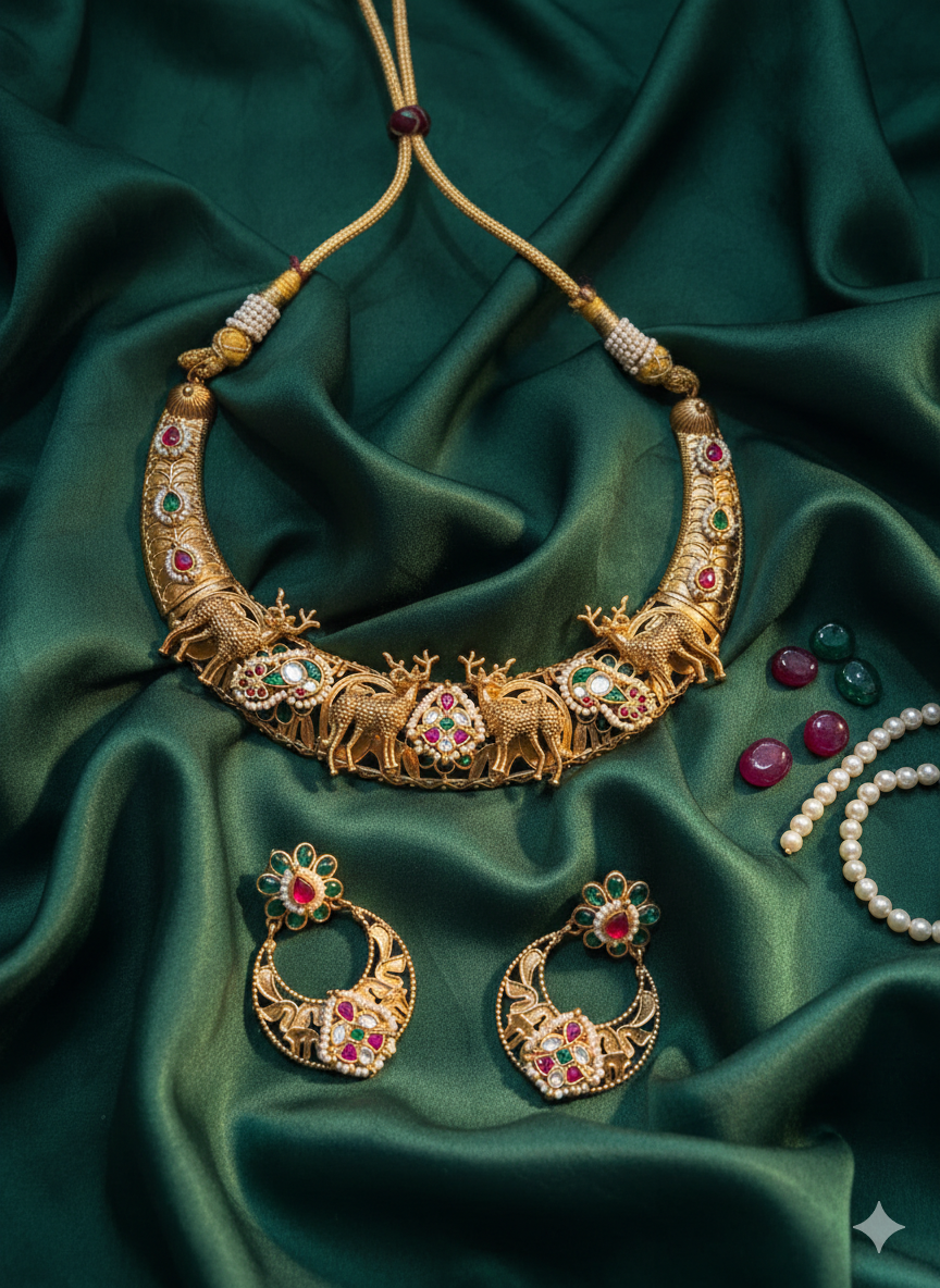 Rajsi Mrig Viraasat Temple Necklace Set