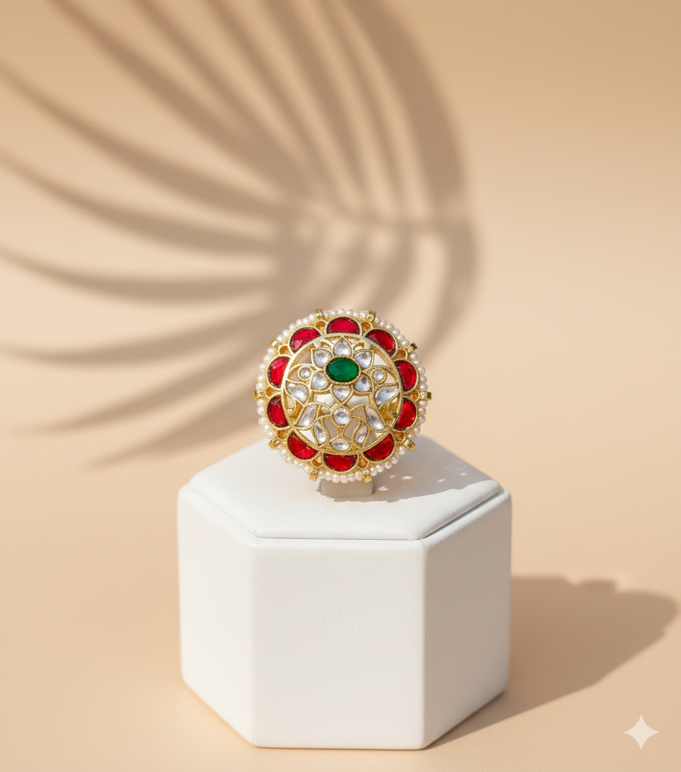 Surkh Panna Jaali Bloom Ring