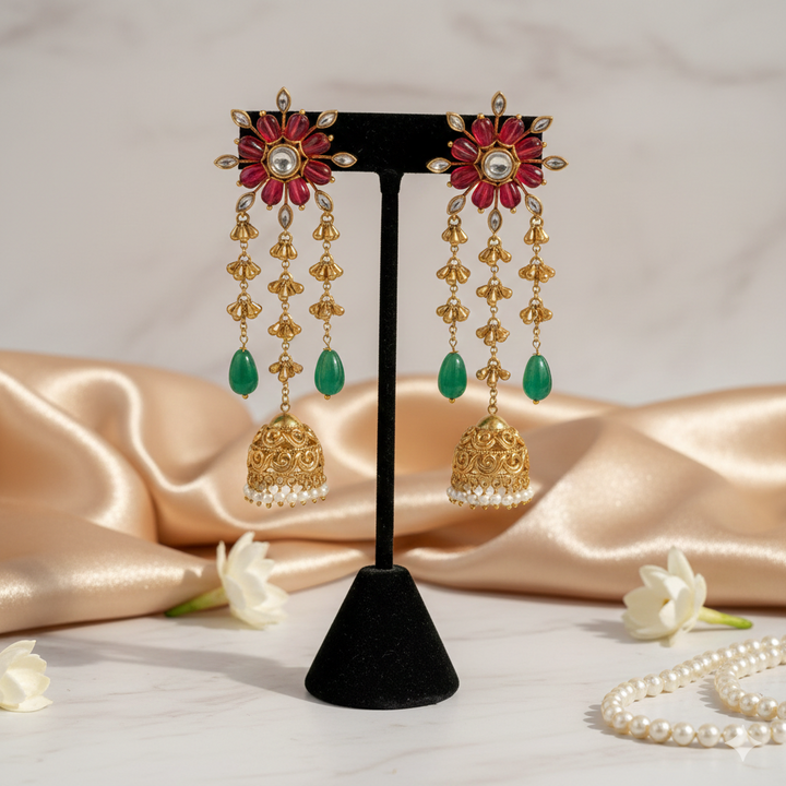 Surkh Pankhuri Raj Jhumkas