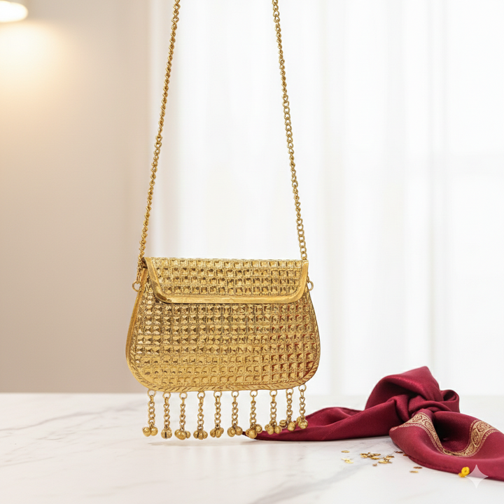 Golden Embellished Sling Clutch