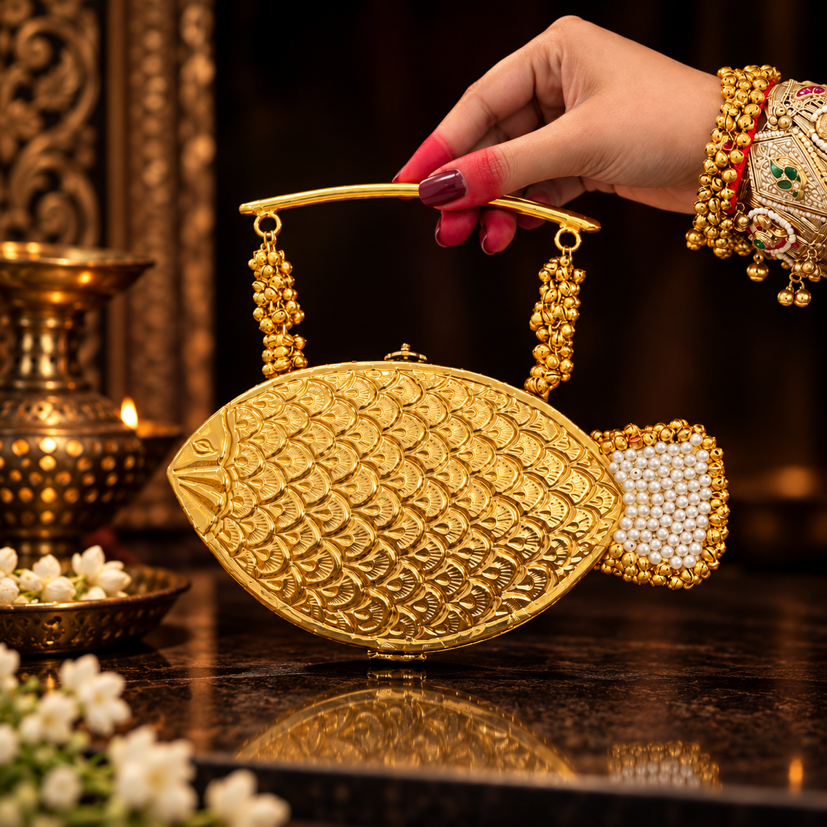 Pearl Machali – Exclusive Bridal Brass Clutch