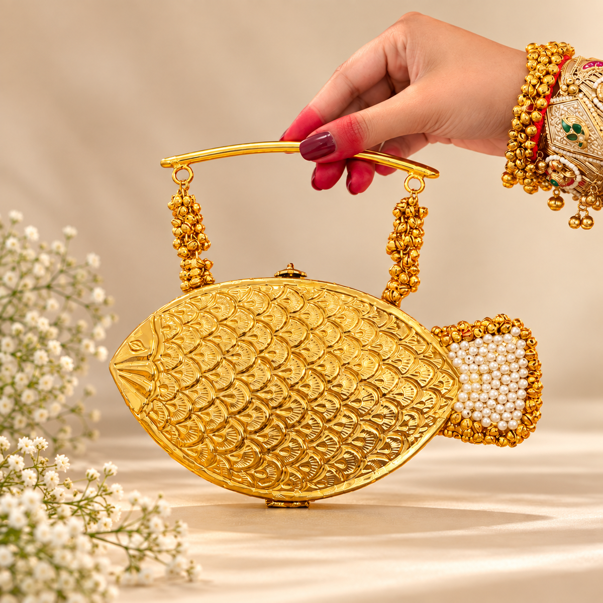 Pearl Machali – Exclusive Bridal Brass Clutch