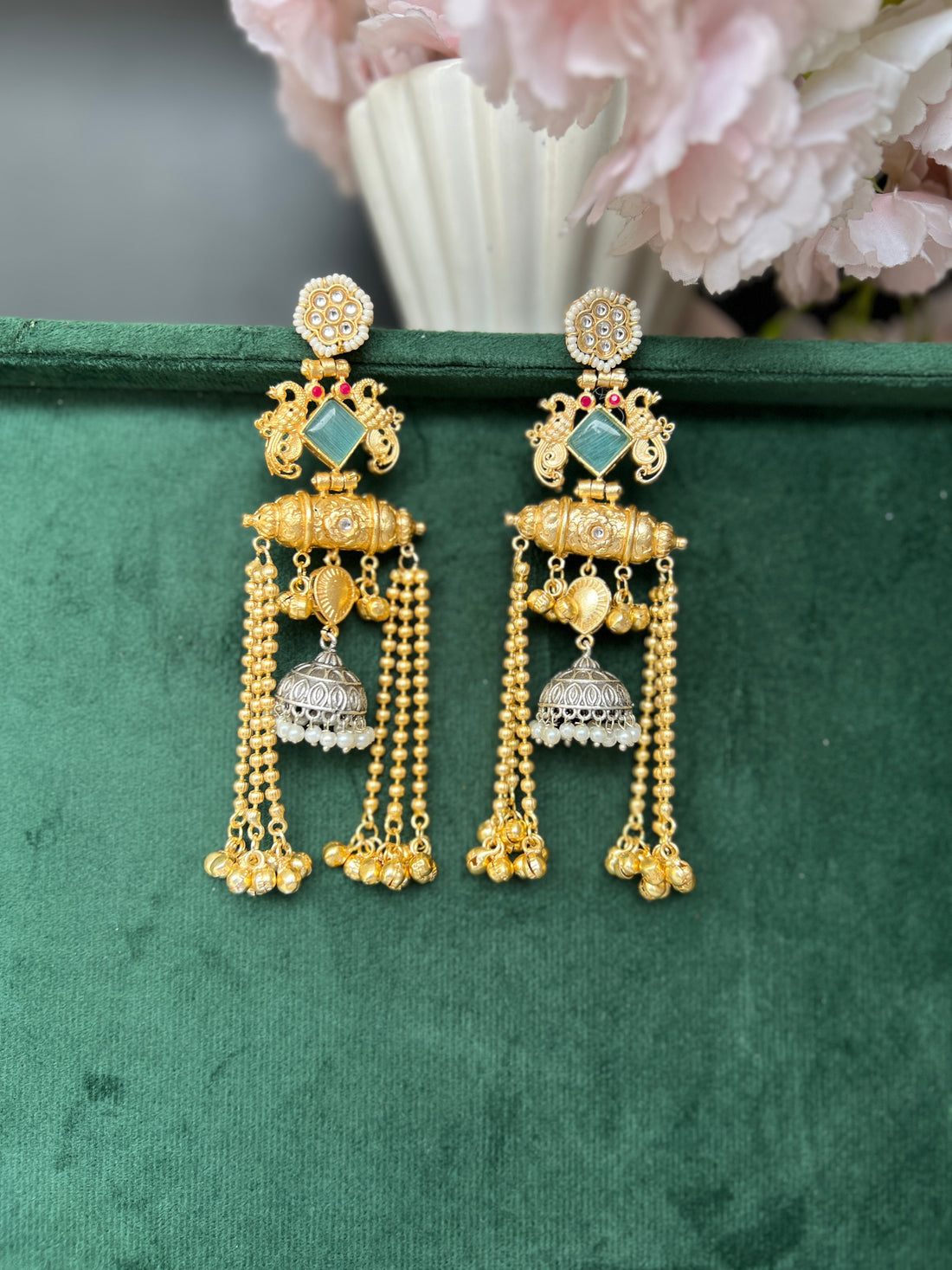 Antique Gold Jhumka Drop Earrings