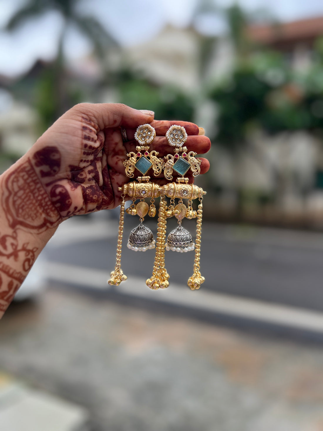 Antique Gold Jhumka Drop Earrings