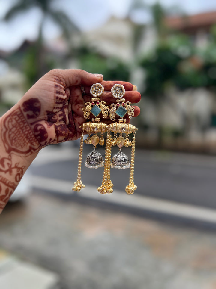 Antique Gold Jhumka Drop Earrings