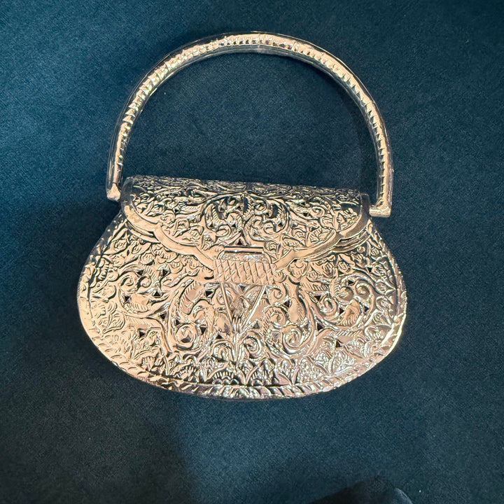 Silver Handcrafted Metal Top-Handle Clutch