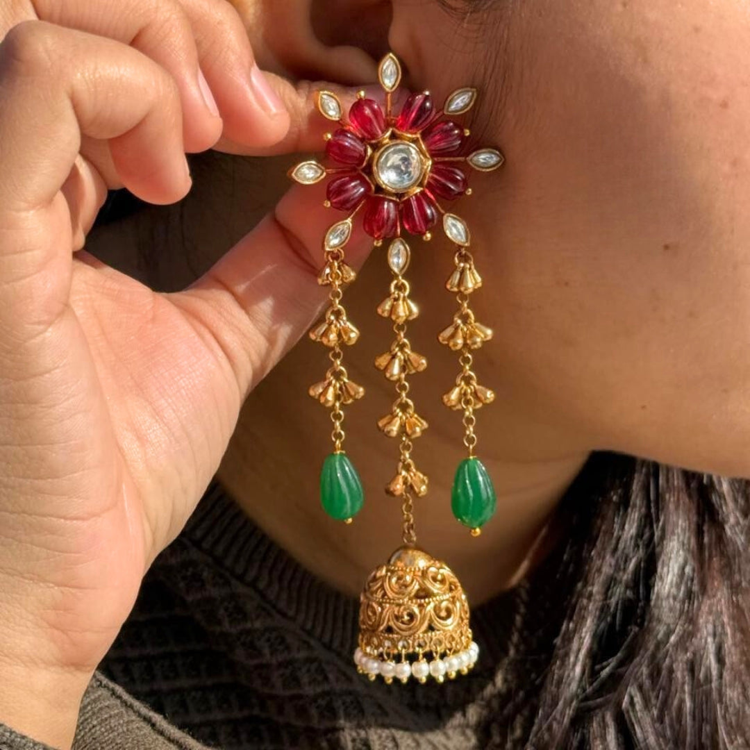 Surkh Pankhuri Raj Jhumkas