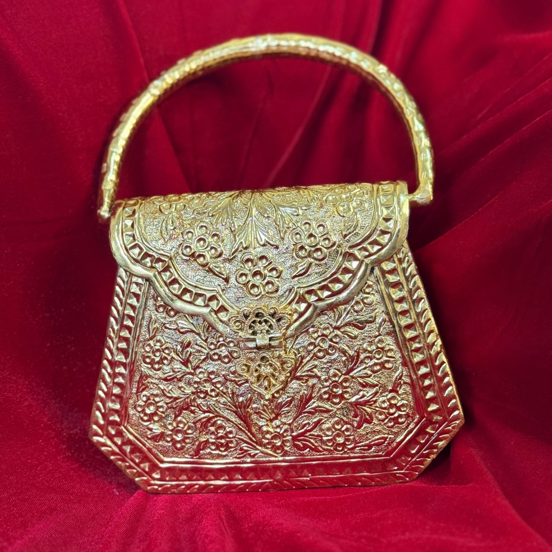 Gold Handcrafted Metal Top-Handle Clutch
