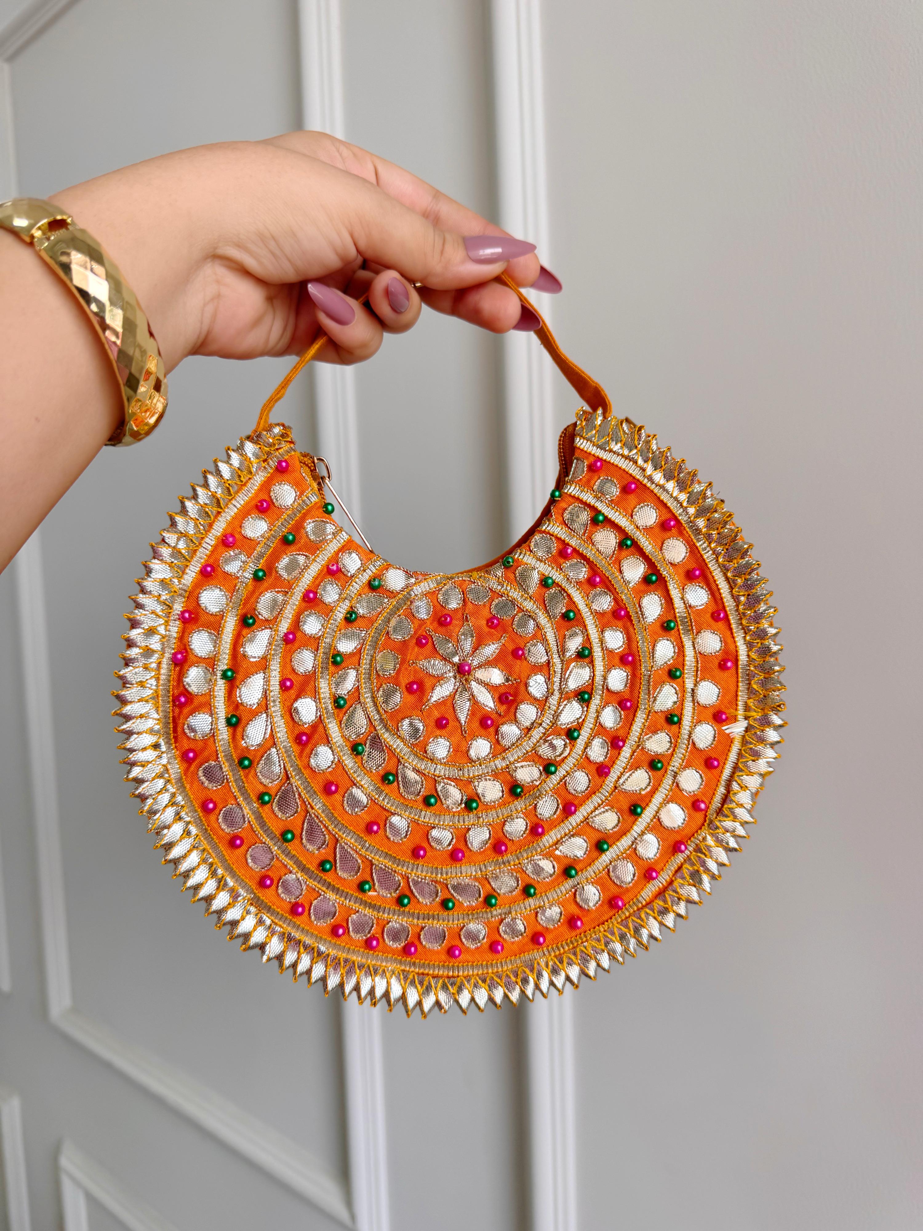Param Sundari -The Gota Patti Crescent Bag orange