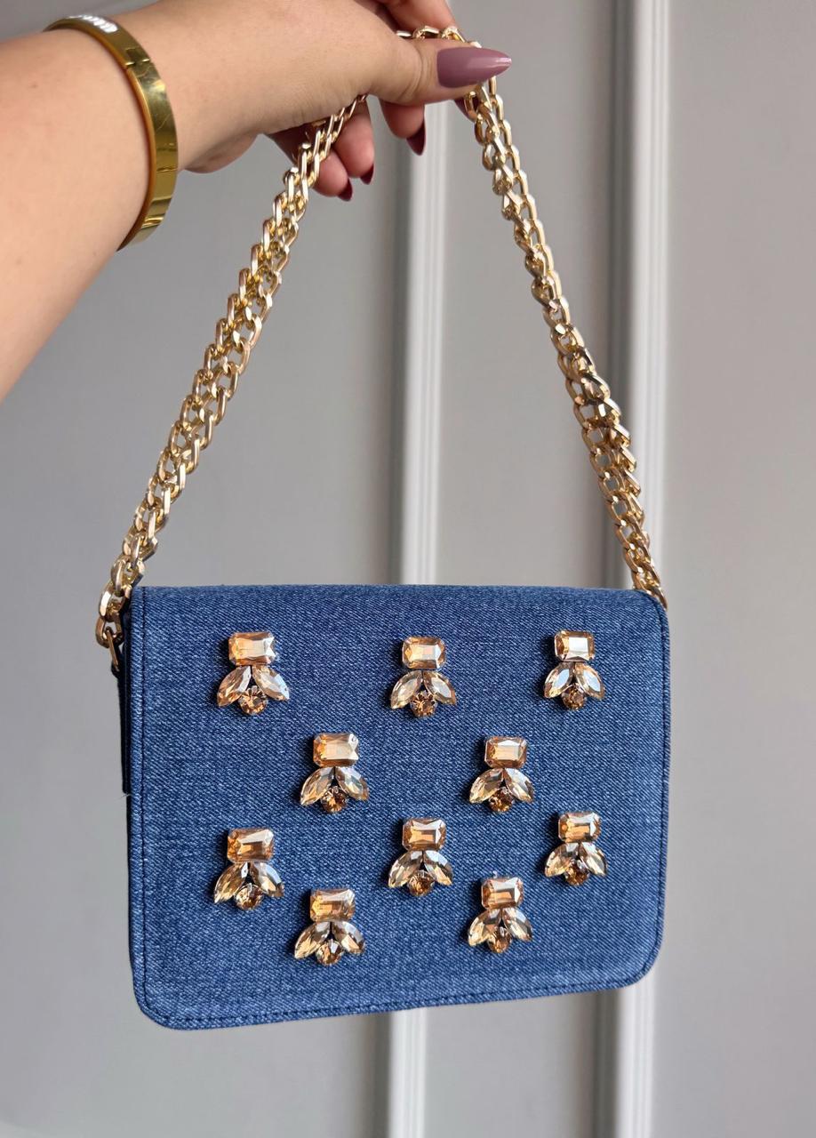 Crystal Denim Flap Bags- Where street-style meets sparkle!