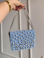 Crystal Denim Flap Bags- Where street-style meets sparkle!