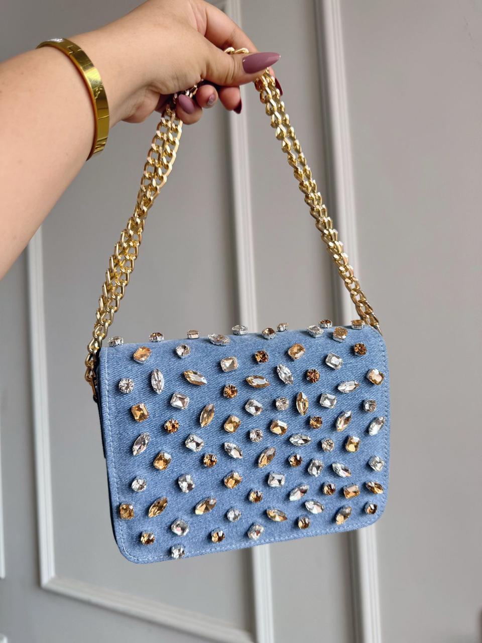 Crystal Denim Flap Bags- Where street-style meets sparkle!
