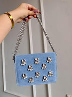Crystal Denim Flap Bags- Where street-style meets sparkle!