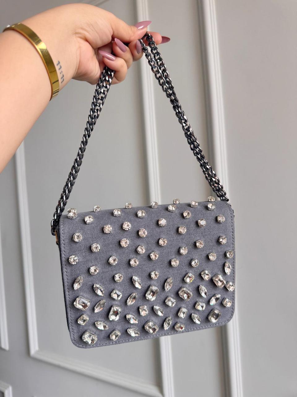 Crystal Denim Flap Bags- Where street-style meets sparkle!