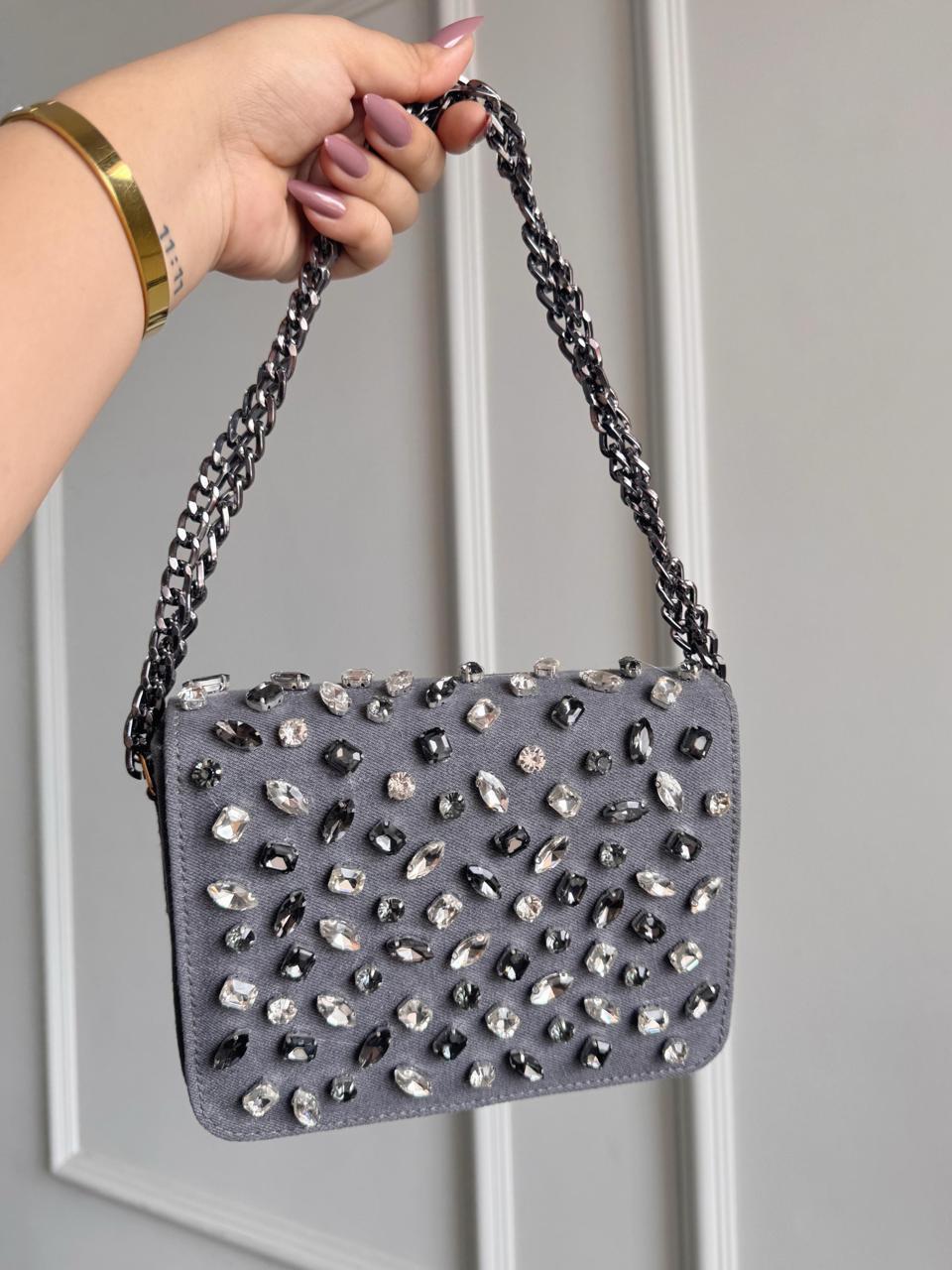 Crystal Denim Flap Bags- Where street-style meets sparkle!