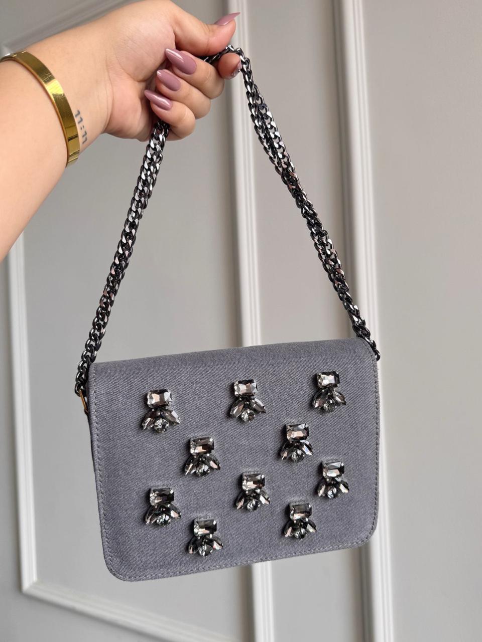 Crystal Denim Flap Bags- Where street-style meets sparkle!