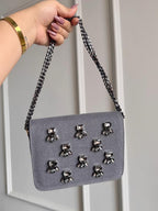 Crystal Denim Flap Bags- Where street-style meets sparkle!