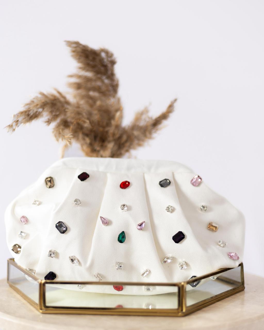 CRYSTAL RHINESTONE MULTICOLOR DENIM BAG