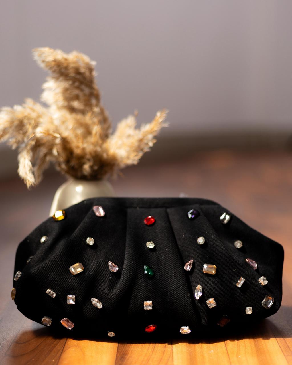 CRYSTAL RHINESTONE MULTICOLOR DENIM BAG