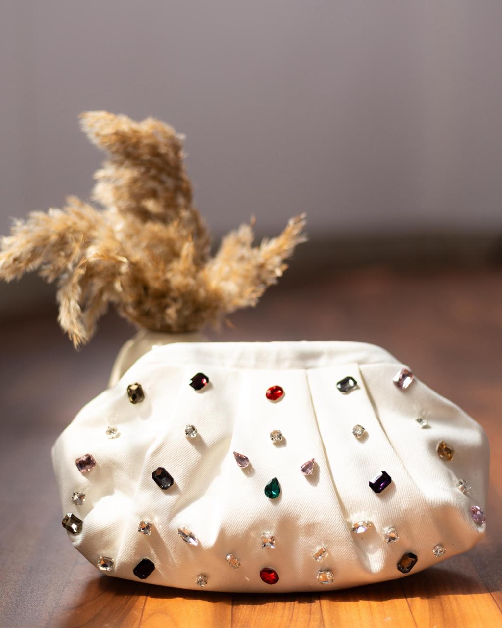 CRYSTAL RHINESTONE MULTICOLOR DENIM BAG