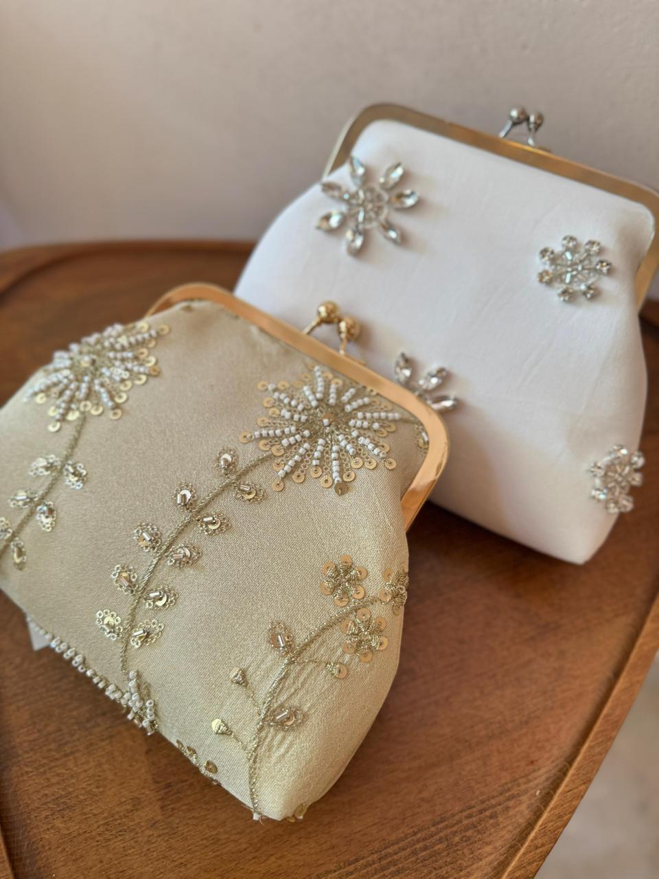 Aurora Luxe Clutch – Gold & Silver White Mix