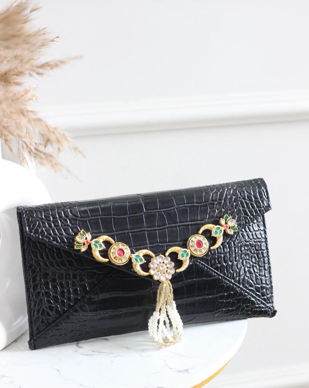 Leather-Finish Kundan Envelope Sling
