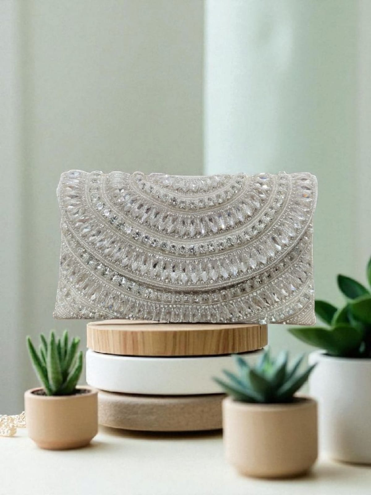 Chic Crystal-Embroidered Envelope Clutch