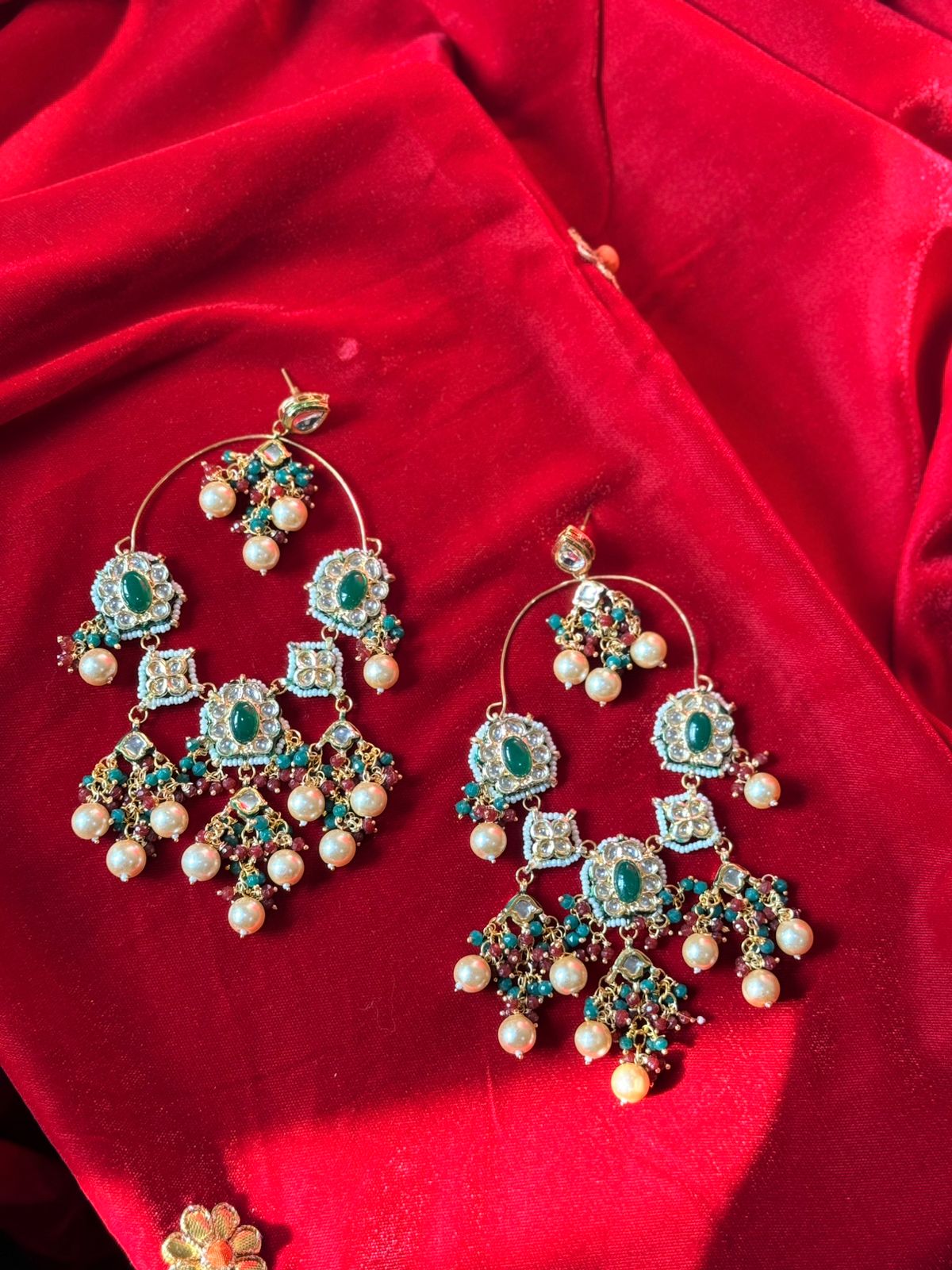 Emerald Pearl Chandbali Earrings