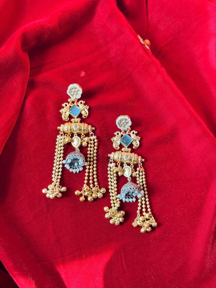 Antique Gold Jhumka Drop Earrings