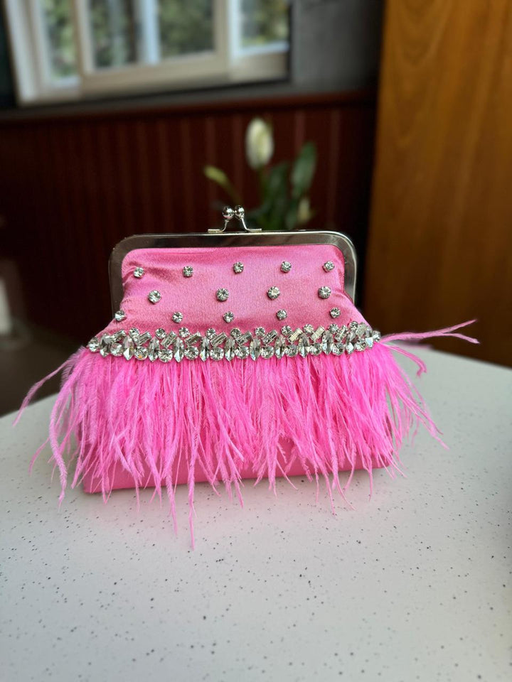 Feather Luxe Clutch Silk Magenta
