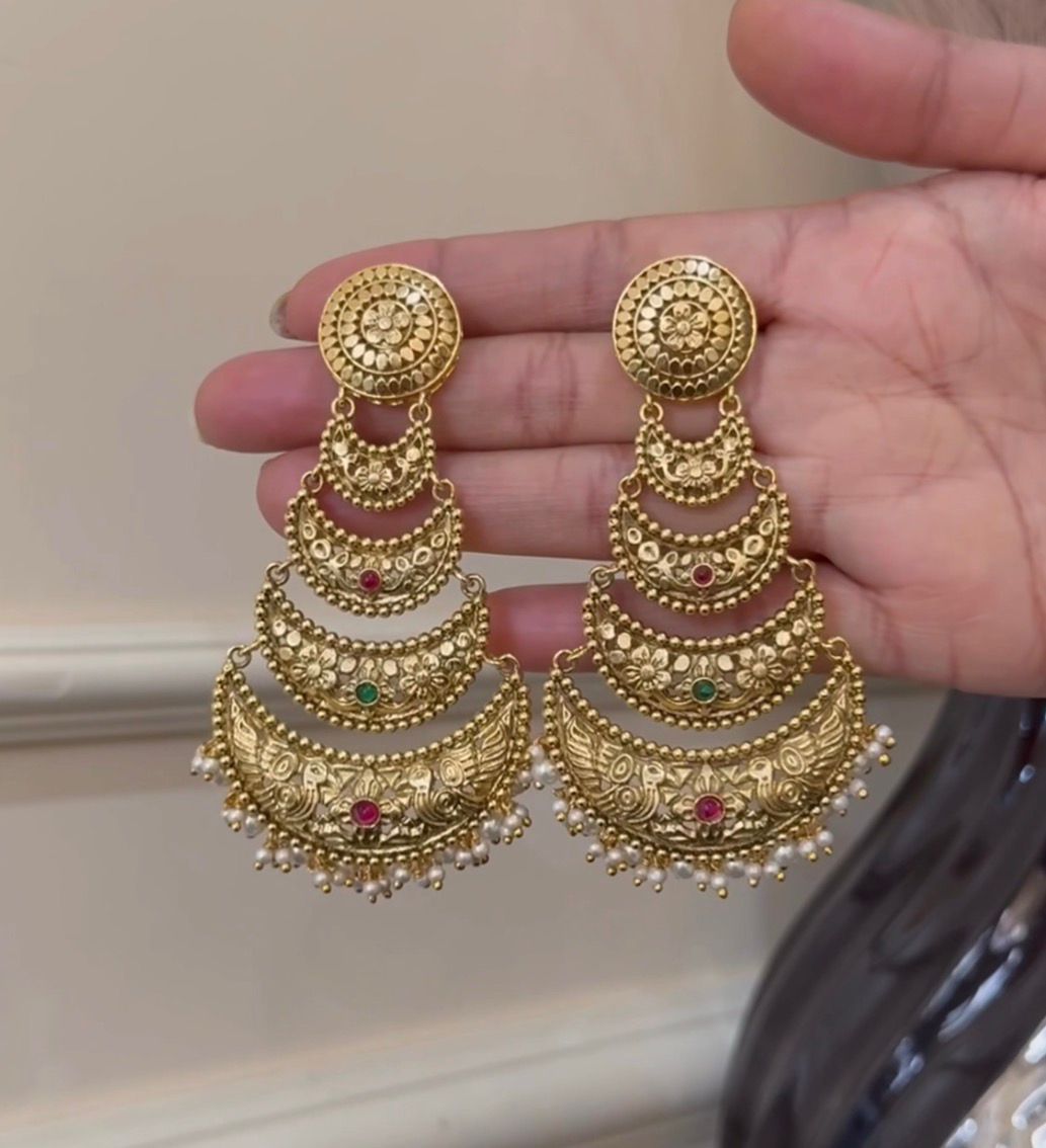 Rajwada Temple Chandbali Earrings