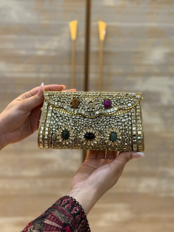 Rajwada Floral Kundan Clutch